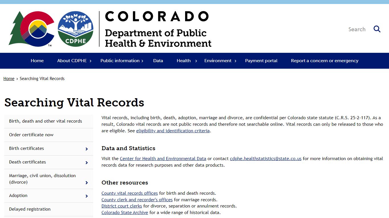 Searching Vital Records - Colorado Department of Public Health and ...