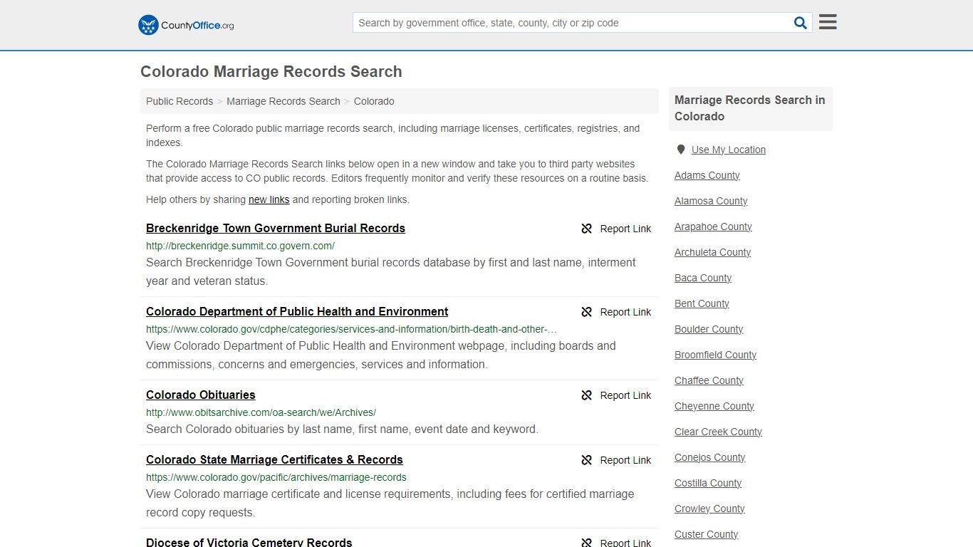 Colorado Marriage Records Search - County Office