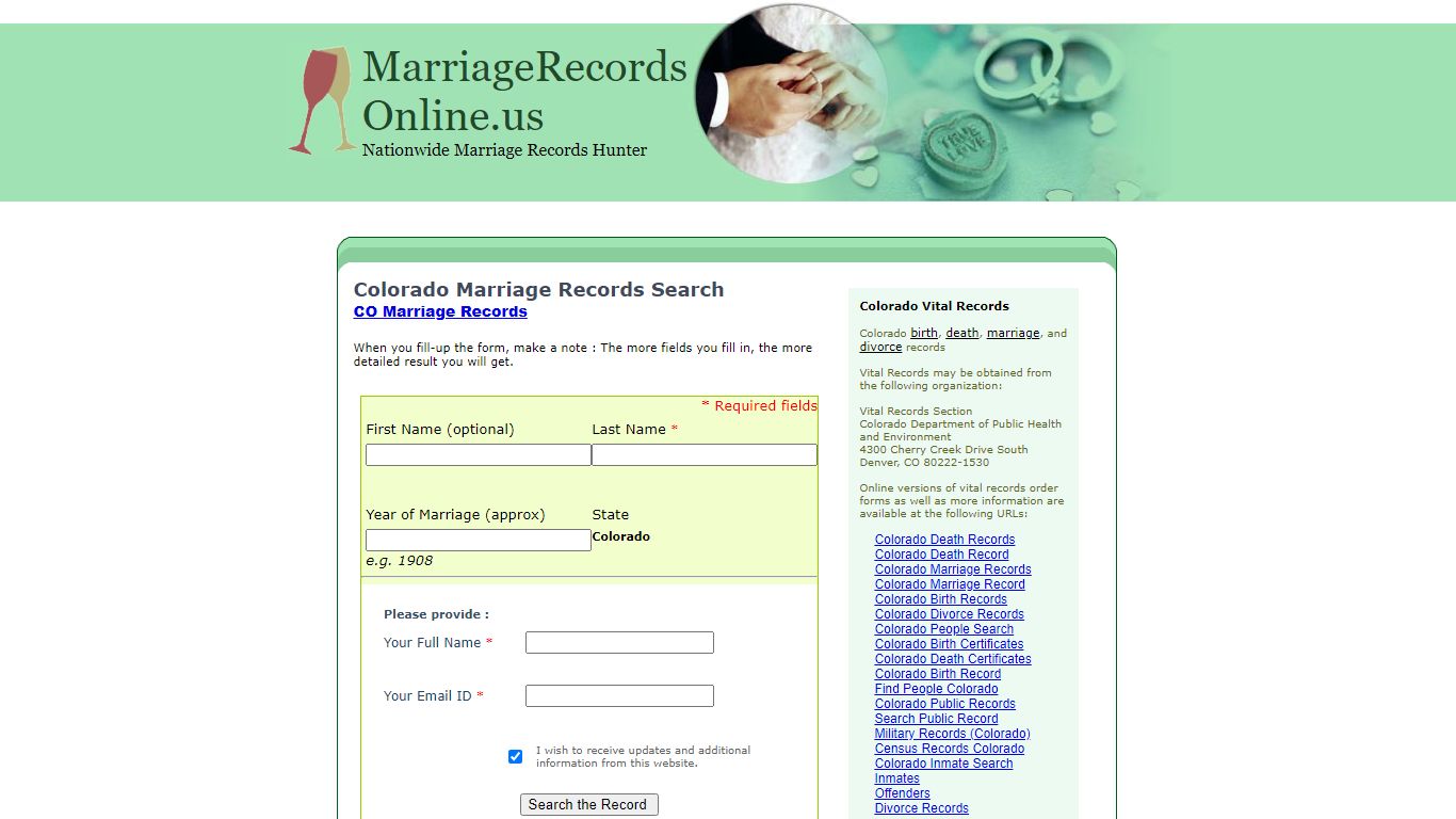 Colorado Marriage Records Search